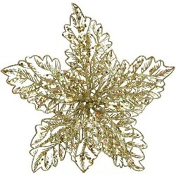 Bellatio Decorations Kersthangers - 23 cm - glitter bloem - goud - Kersthangers