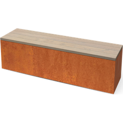Modena Rechthoekige cortenstaal zitbank met Padouk hout L150 x B40 x H42 cm