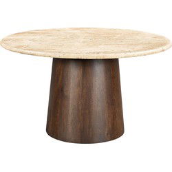 Livingfurn - Eetkamertafel Valentino Round 130cm - Mangohout / Travertin