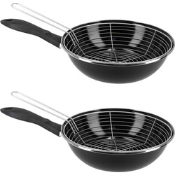 Set van 2x stuks emaille friteuse/frituurpan voor alle hittebronnen zwart 26 cm - Frituurpannen