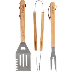 BBQ/barbecue gereedschap set 3-delig met houten handvatten - Barbecuegereedschapset