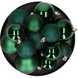 6x stuks kerstballen 8 cm donkergroen kunststof mat/glans/glitter - Kerstbal