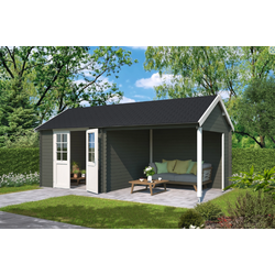 Blokhut met overkapping Fraya 575x275 Green Grey-Wit