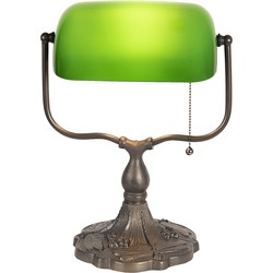 LumiLamp Bureaulamp Bankierslamp  27x20x36 cm Groen Bruin Metaal Glas Tafellamp