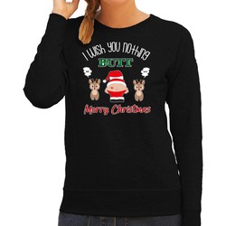 Bellatio Decorations foute Kersttrui/sweater dames - I Wish You Nothing Butt Merry Christmas - zwart XS - kerst truien