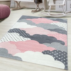 Tapijtenloods Bambi Wolken Kinderkamer Vloerkleed Laagpolig Roze Grijs- 80x150 CM