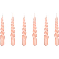 Mica Decorations Twist Kaars - Set van 6 - H15 x Ø2,2 cm - Roze, glanzend