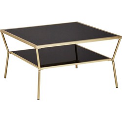 Pippa Design vierkante glazen salontafel met gouden poten - zwart