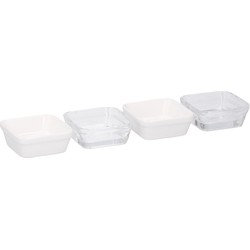 2x Alpina porseleinen tapas/hapjes schaaltjes vierkant 4-delig - Snack en tapasschalen