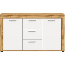 Eiken wit en wotan 2-deurs en 3-lades dressoir, L125 cm - AOSTA