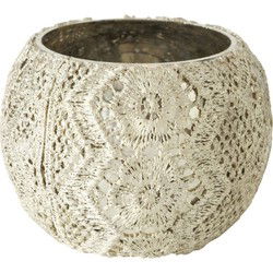 Deco by Boltze Kaarshouder - antiek look - zilverkleurig - 7 x 9 cm - Waxinelichtjeshouders