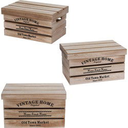 Home & Styling Houten opbergkisten - 3x stuks - met deksel - Opbergkisten