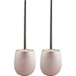 MSV Toiletborstel houder Shanghai - 2x - keramiek - rose goud - 41 cm - Toiletborstels