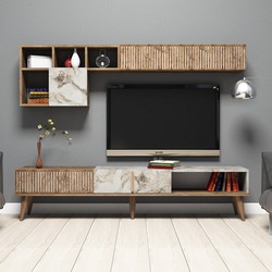 TV Meubel Set Milan Walnoot Wit Marmer Melamine 180x40x35 cm