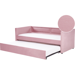 Beliani MIMIZAN - Onderschuifbed-Roze-Corduroy