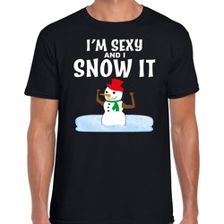 Foute humor Kerst t-shirt sexy sneeuwpop zwart voor heren 2XL - kerst t-shirts