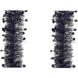 3x stuks kerst lametta guirlandes zwart sterren/glinsterend 10 cm breed x 270 cm - Kerstslingers