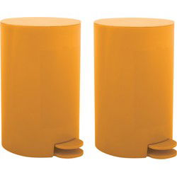 MSV kleine pedaalemmer - 2x - kunststof - saffraan geel - 3L - 15 x 27 cm - Badkamer/toilet - Pedaalemmers