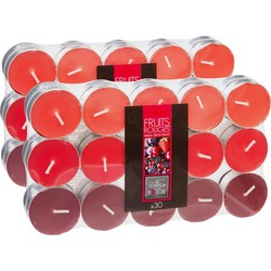 Geurkaars waxine/theelichtjes - 60x stuks - Rood fruit - 3,5 branduren - geurkaarsen
