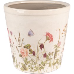 Clayre & Eef Bloempot  Ø 21x19 cm Roze Beige Keramiek Bloemen Bloempot binnen