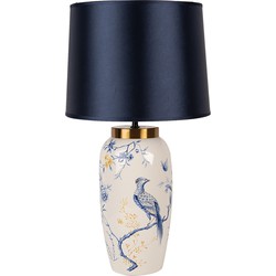 Clayre & Eef Tafellamp  Ø 30x55 cm Wit Blauw Keramiek Bureaulamp