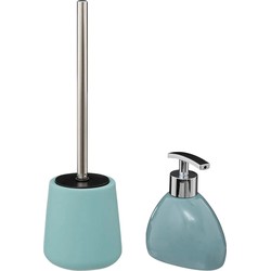 5Five WC-/toiletborstel in houder - ijsblauw - keramiek - met zeeppompje 300 ml - Badkameraccessoireset