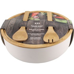 Secret de Gourmet - Saladeschaal/kom - Met couvert - Bamboe - Wit - D30 cm - Saladeschalen