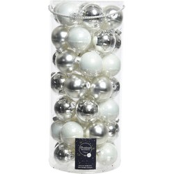 Decoris kerstballen - 49x st - wit en zilver - 6 cm - glas - Kerstbal