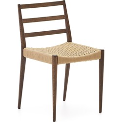 Kave Home - Analy-stoel in massief eikenhout FSC 100% met natuurlijke walnoot-afwerking en zitting van
