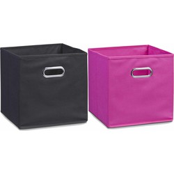 Set van 6x stuks opbergmanden/kastmanden 28 x 28 cm zwart en roze - Opbergmanden