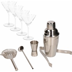 Cocktails maken set met cocktailshaker en 4x luxe cocktailglazen - Cocktailshakers