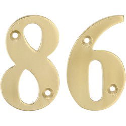 AMIG Huisnummer 86 - massief messing - 5cm - incl. bijpassende schroeven - gepolijst - goudkleur - Huisnummers