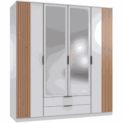 Kast 4 draaideuren met 1 spiegel en 2 laden L180 cm - LUEBECK
