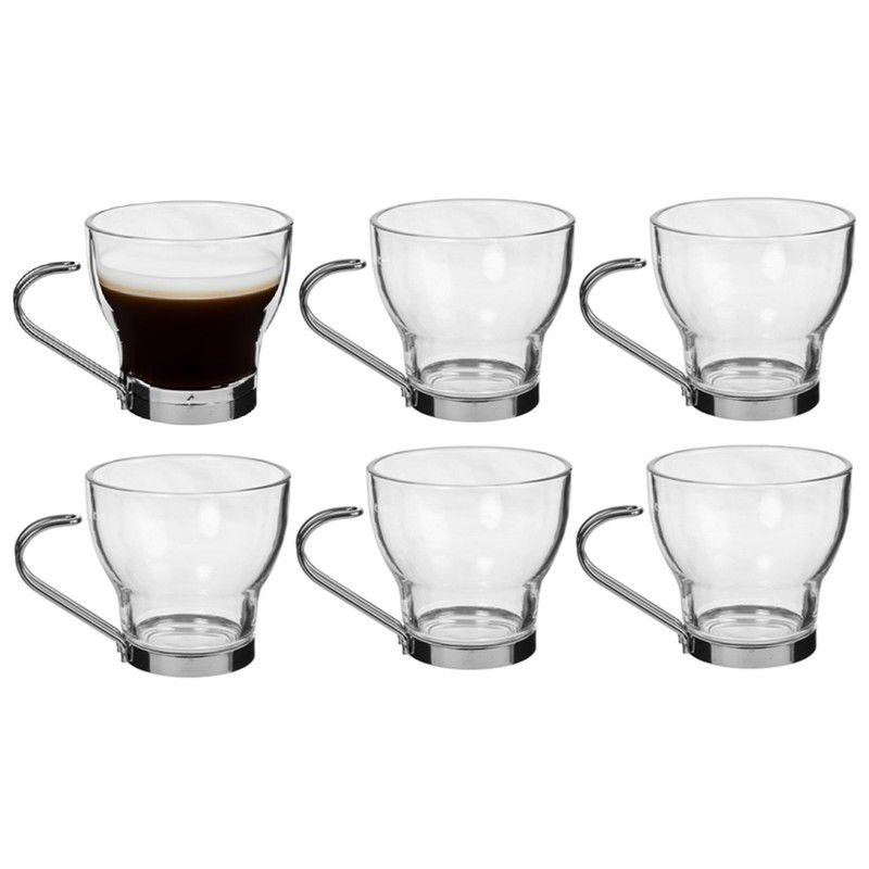Alessandro Koffieglazen - 6 stuks - 220ml - espressoglas - met RVS oor - Koffie- en theeglazen - 