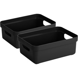Sunware Opbergbox - 4x - kunststof - zwart - 9 liter - Opbergbox