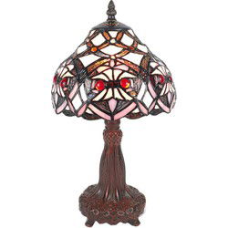 LumiLamp Tiffany Tafellamp  Ø 20x37 cm  Paars Wit Kunststof Glas Tiffany Bureaulamp