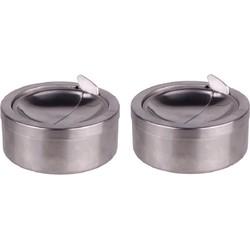 2x Ronde tuin/terras asbakken met klep 11 cm RVS - Asbakken