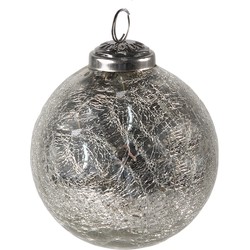 Clayre & Eef Kerstbal  Ø 9 cm Zilverkleurig Glas Kerstdecoratie