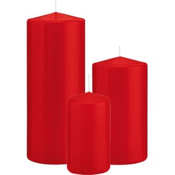 Stompkaarsen set van 3x stuks rood 12-15-20 cm - Stompkaarsen