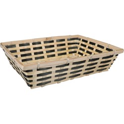 Broodmand rechthoekig - gevlochten bamboe hout - 39 x 29 x 10 cm - naturel/zwart - broodmand