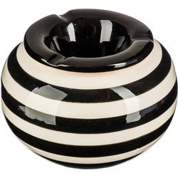 Terras asbak/stormasbak - rond - keramiek - 12 x 8 cm - zwart/wit - Asbakken