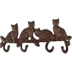 Gietijzeren kapstok/wandrek met 4 kattenstaart haken - 29 cm - Katten - Kapstokken