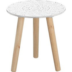 Cepewa Bijzettafel - rond - hout - wit en naturel - 30 cm - Bijzettafels