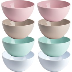 Plasticforte Kommetjes/schaaltjes - 8x stuks - dessert/ontbijt - kunststof - D14 cm - kleurenmix - Kommetjes