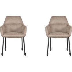 LABEL51 Eetkamerstoel Lenny - Taupe - Micro Suede - set van 2