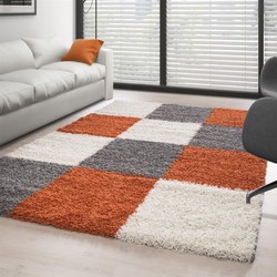 Hoogpolig vloerkleed -candy Shaggy Oranje Geblokt - 120 X 170CM