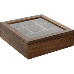 Items Theedoos Ceylon - 6-vaks - Acacia - 20 x 20 x 6 cm - met deksel - Theedozen