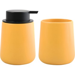 MSV Zeeppompje en drink/tandenborstel beker - badkamer set Malmo - keramiek - geel - Badkameraccessoireset