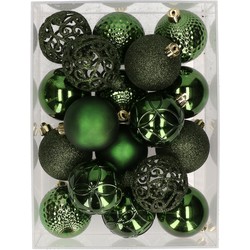 37x stuks kunststof kerstballen donkergroen 6 cm glans/mat/glitter mix - Kerstbal