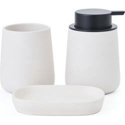 MSV Badkamer accessoires set 3-delig Malmo -A keramiek - wit - zeeppompje/beker/schaaltje - Badkameraccessoireset